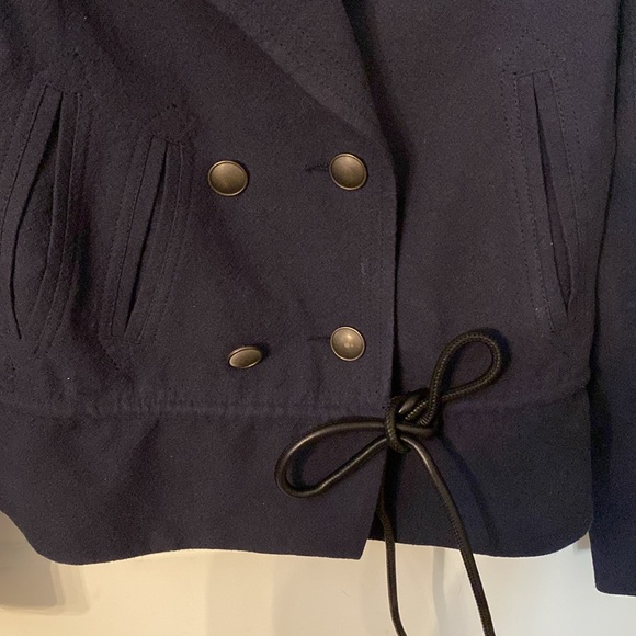 A.L.C. Navy Blue Virgin Italian Wool Blend Double Breasted Tie Jacket Blazer - Picture 7 of 7